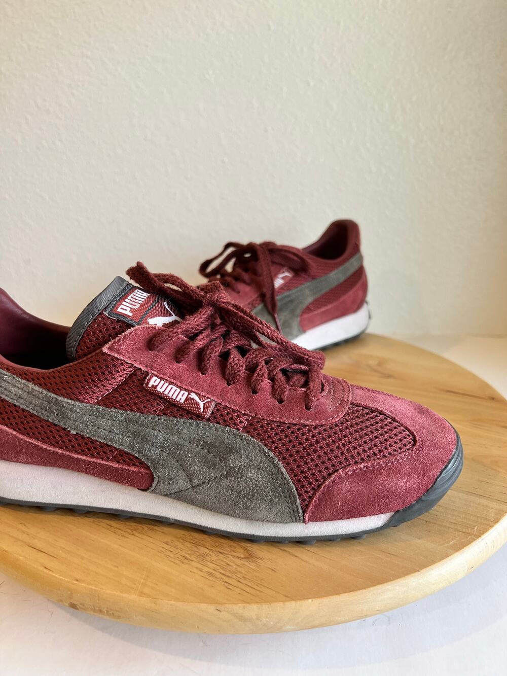 Puma Maroon Gray Genuine Suede Leather Lace Up Sneakers Shoe Size 8 Women's